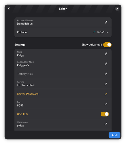 New Account Editor with Advanced Options Shown