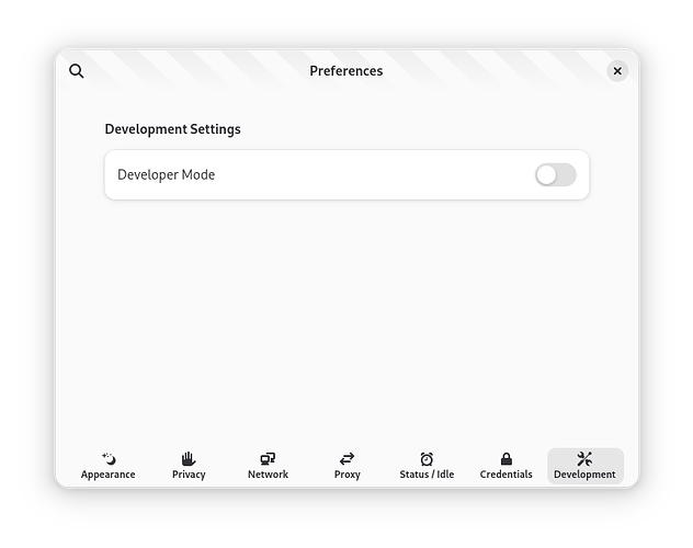 The development preferences page