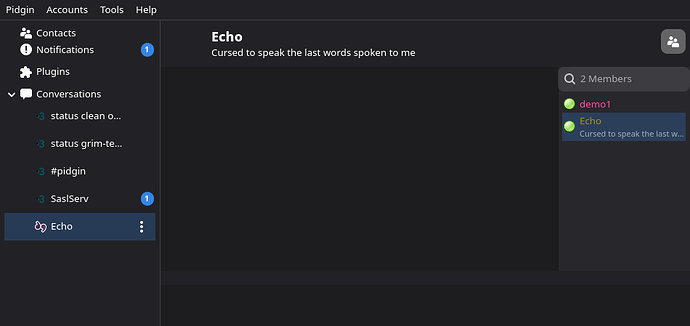 an example direct message with presence messages in the member list and better color computation