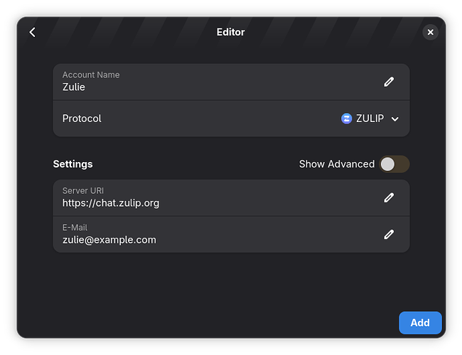 Zulip account being edited