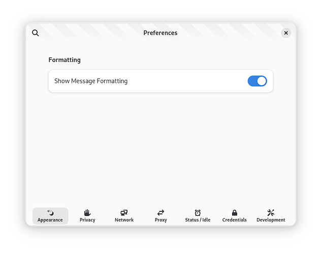 The appearance preferences page