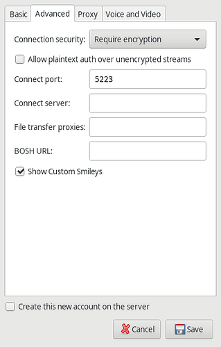 advanced tab with port 5223 set