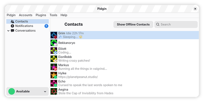 contacts list showing all presence icons as emblems